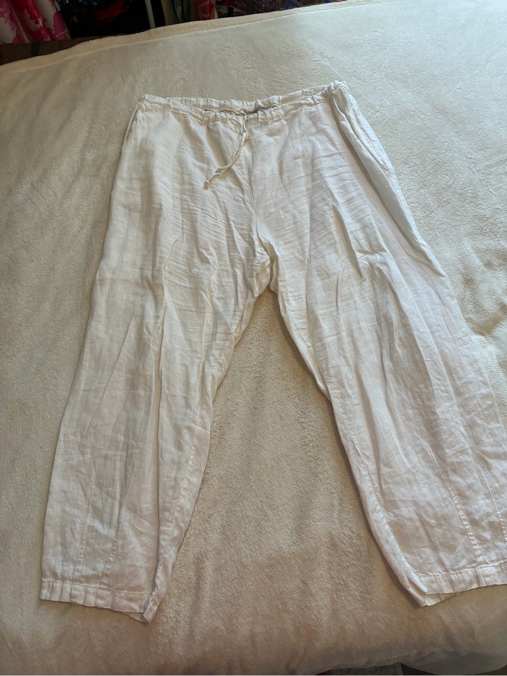 Women’s Lightweight White Linen Drawstring Pants